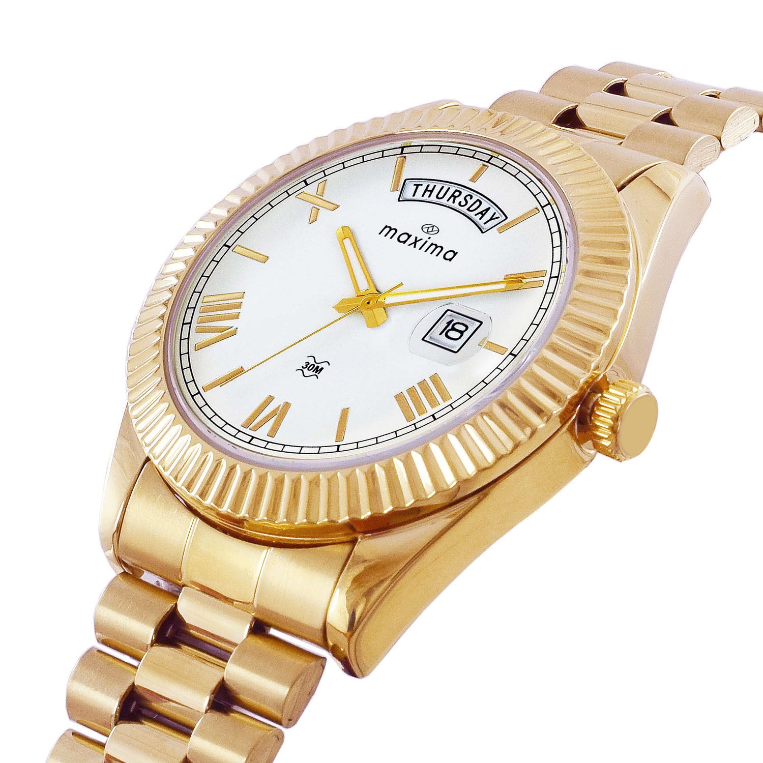 Maxima GOLD Men White Dial Analogue Watch - 69101CMGY