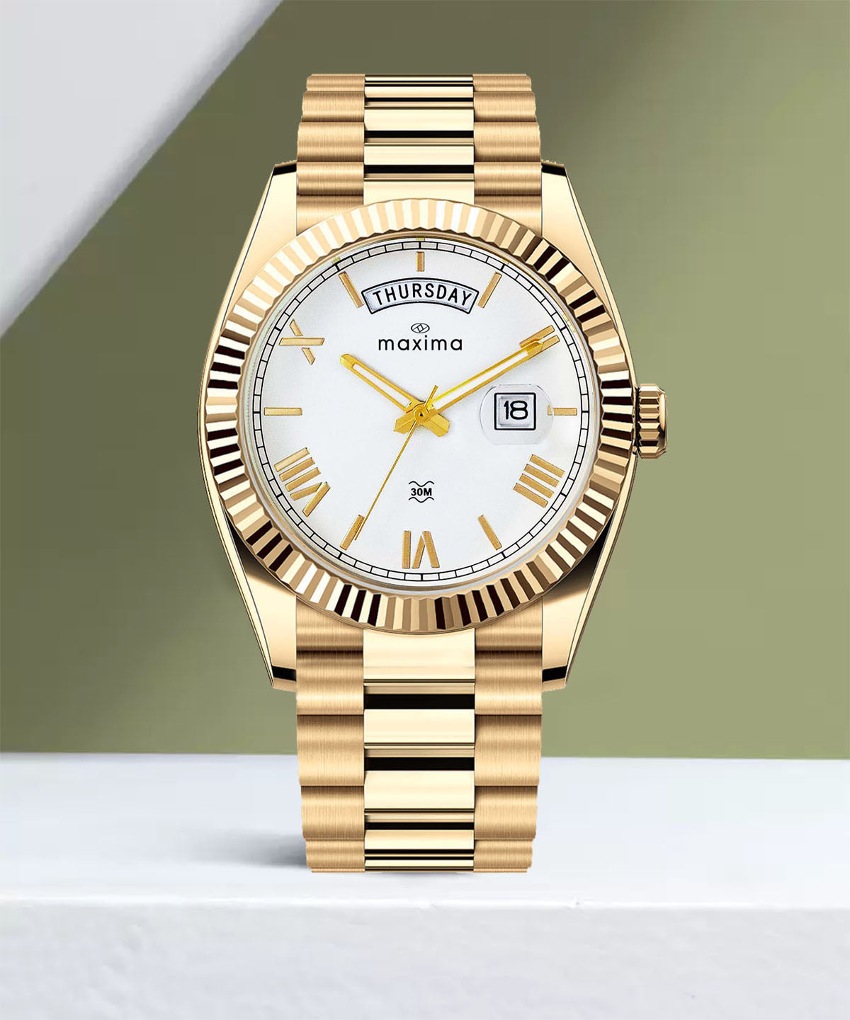 Maxima GOLD Men White Dial Analogue Watch - 69101CMGY