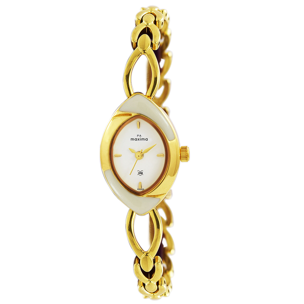 Maxima GOLD Women White Dial Analogue Watch 42080BMLY